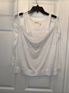 Zella White Layered Cold-Shoulder Active Tank Top